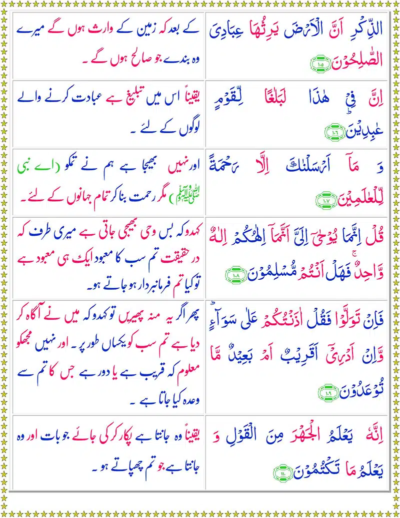 Surah Al Anbiya with Urdu Translation PDF - سورة الأنبياء - Surah Anbiya Urdu Tarjuma