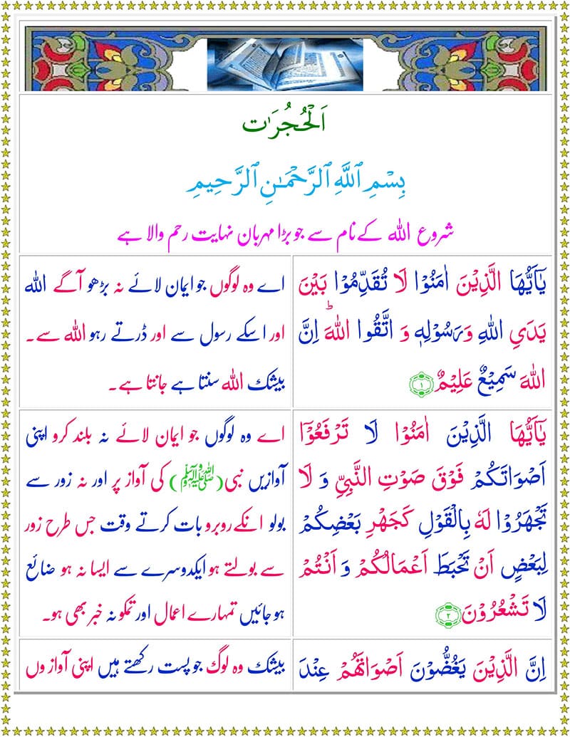 Surah Al Hujurat with Urdu Translation