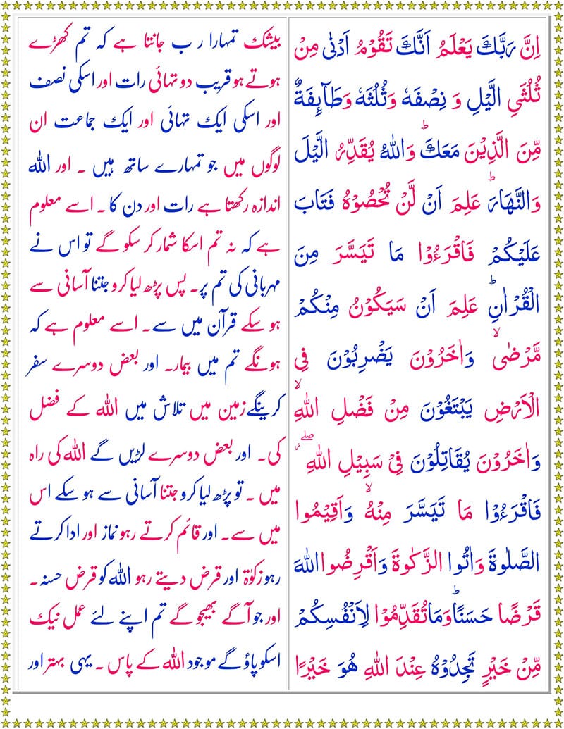 Surah Al Muzzammil with Urdu Translation