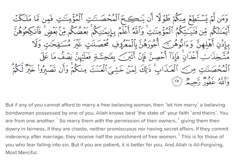 Surah Nisa, Chapter 4 of Quran, Verse 25